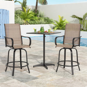 English Elm Patio Swivel Barstools Set of 2 Textilene Mesh Powder Coated Frame All Weather Seating Brown T3623P437331