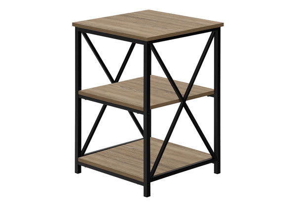 English Elm Accent 3-Tier Side Table with X-Frame Metal Base, Space-Saving End Table with Shelves for Living Room taupe 27 L x 20 W x 5 H B2710P219352