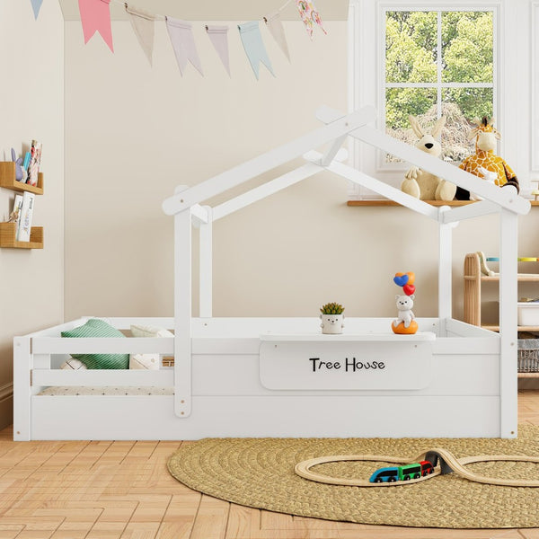 English Elm Twin Low Loft Bed Solid Pine Frame with Built-in Led Lighting and Storage Shelves Light White W1580P396332