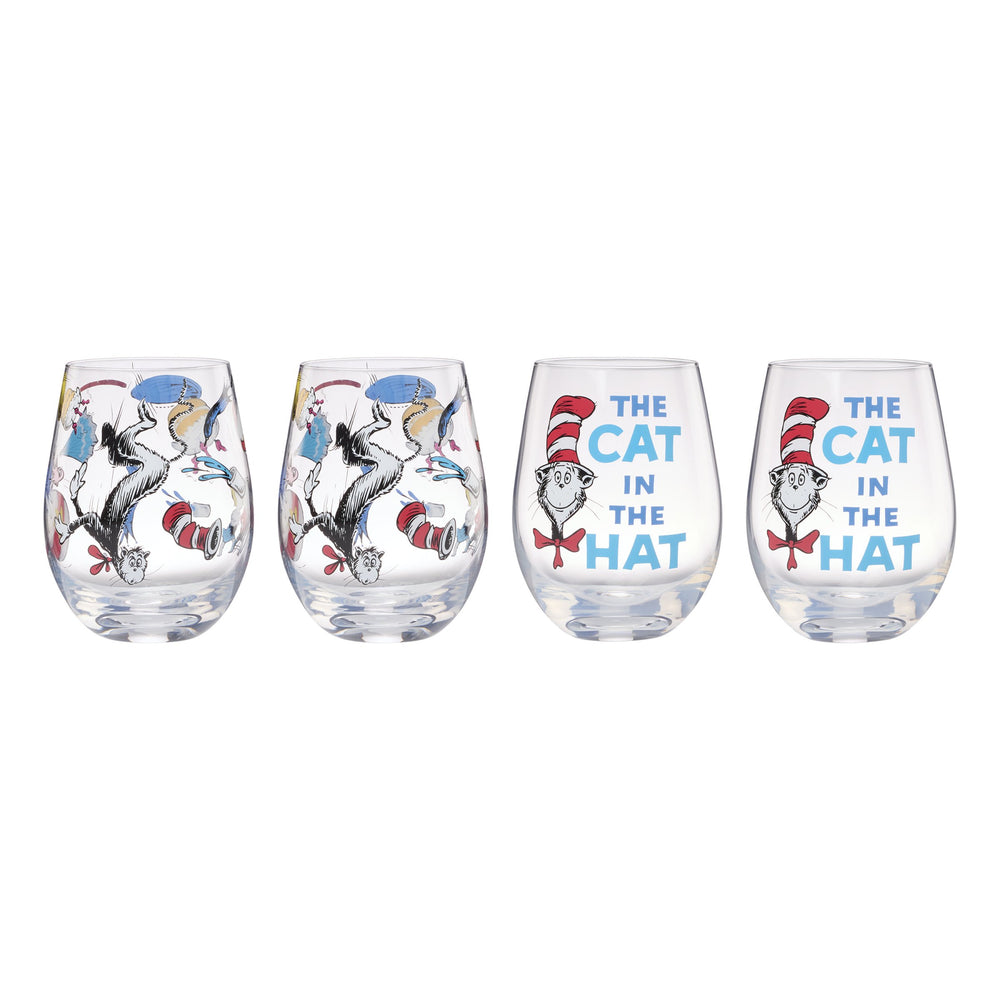 Lenox Dr. Seuss Cat in the Hat Glass Tumbler Set of Four Iconic Whimsical Drinkware 899466
