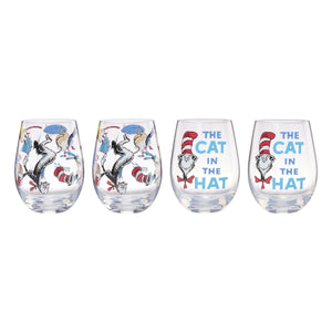 Lenox Dr. Seuss Cat in the Hat Glass Tumbler Set of Four Iconic Whimsical Drinkware 899466