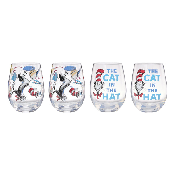 Lenox Dr. Seuss Cat in the Hat Glass Tumbler Set of Four Iconic Whimsical Drinkware 899466