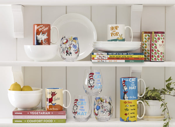 Lenox Dr. Seuss Cat in the Hat Glass Tumbler Set of Four Iconic Whimsical Drinkware 899466