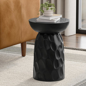 English Elm Boyd Solid Mango Wood Accent Table Hand Carved Geometric Matte Black Sculptural Side B136P414668