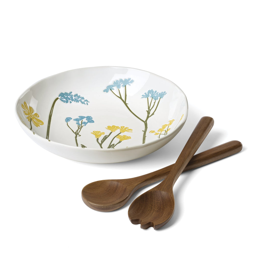Lenox Wildflowers Stoneware Salad Bowl with Servers Botanical Garden Party Entertaining Set 899500