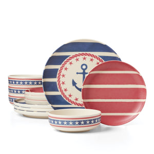 Lenox 24 Seven Bamboo Melamine Coastal Dinnerware Set for Four Shatter Resistant Outdoor Use Aweigh We Go 899501