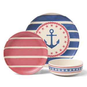 Lenox 24 Seven Bamboo Melamine Coastal Dinnerware Set for Four Shatter Resistant Outdoor Use Aweigh We Go 899501