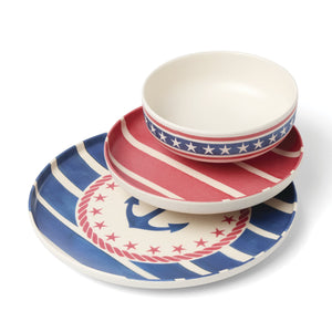 Lenox 24 Seven Bamboo Melamine Coastal Dinnerware Set for Four Shatter Resistant Outdoor Use Aweigh We Go 899501