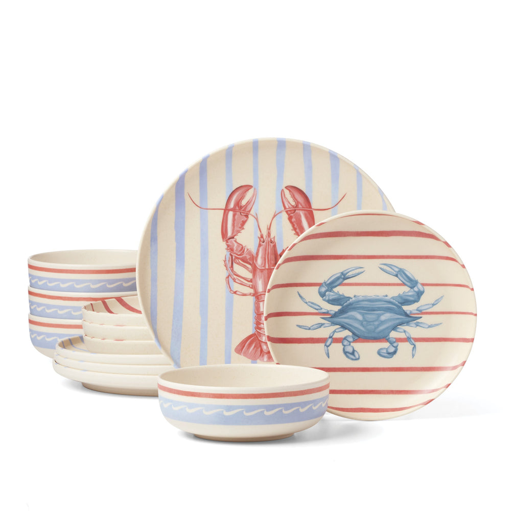 Lenox 24 Seven Bamboo Melamine Coastal Dinnerware Set for Four Shatter Resistant Outdoor Use Wharfside 899502