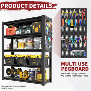 English Elm 78"h Five Shelf Steel Pegboard Storage Unit Heavy Duty Industrial Rack for Garage T2398P463322