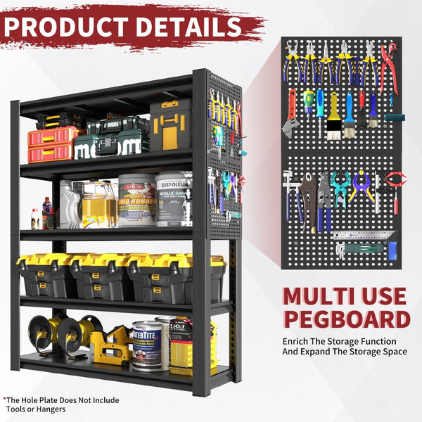 English Elm 78"h Five Shelf Steel Pegboard Storage Unit Heavy Duty Industrial Rack for Garage T2398P463322