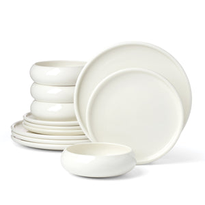 Lenox Quirk 12 Piece White Porcelain Dinnerware Set with Sculptural Modern Forms 899528
