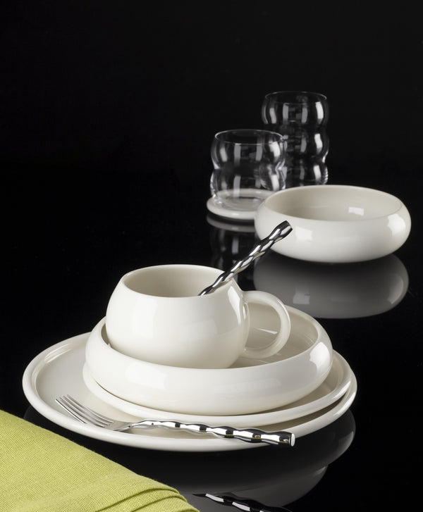 Lenox Quirk 12 Piece White Porcelain Dinnerware Set with Sculptural Modern Forms 899528