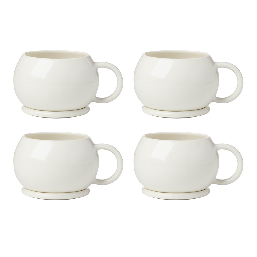 Lenox Quirk Sculptural White Porcelain Mugs with Coasters Set of 4 Dishwasher Safe 899530