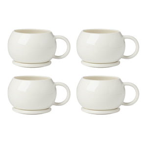 Lenox Quirk Sculptural White Porcelain Mugs with Coasters Set of 4 Dishwasher Safe 899530