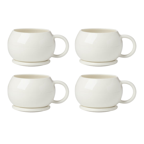 Lenox Quirk Sculptural White Porcelain Mugs with Coasters Set of 4 Dishwasher Safe 899530
