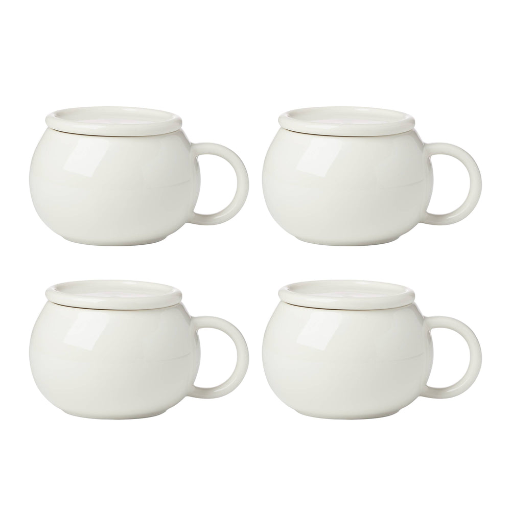 Lenox Quirk Sculptural White Porcelain Mugs with Coasters Set of 4 Dishwasher Safe 899530
