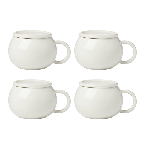 Lenox Quirk Sculptural White Porcelain Mugs with Coasters Set of 4 Dishwasher Safe 899530