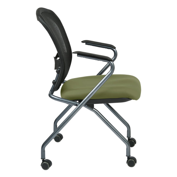 OSP Home Furnishings Deluxe Nesting Armchair with Mesh Back Lumbar Support for Office and Meeting Rooms Sage 84440-R106