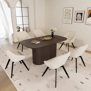 English Elm 63" Seven Piece Dining Set Mdf Tabletop Six Swivel Chairs Black Metal Legs Modern W2189S00874