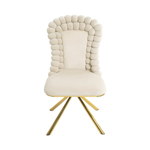 English Elm Dining Velvet Swivel Chairs Set of 2 with Hairball Backrest, Gold Metal Legs, Plush Foam Seat, Adjustable Feet Beige W757P281151