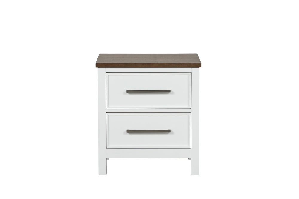 English Elm Contemporary Glam Nightstand Glossy White Lacquer Chrome Legs Dovetail Drawer Bedroom Dark Brown,White B2741P435881