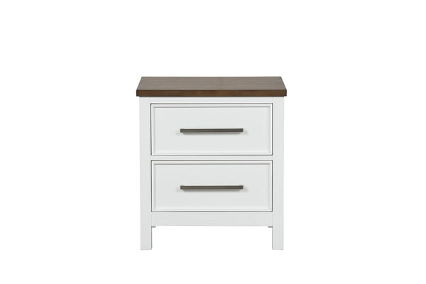 English Elm Contemporary Glam Nightstand Glossy White Lacquer Chrome Legs Dovetail Drawer Bedroom Dark Brown,White B2741P435881
