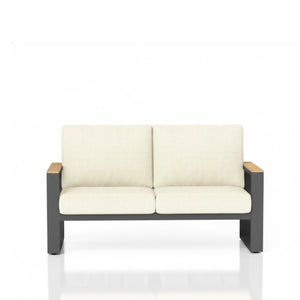 English Elm 52" Powder-coated Aluminum Outdoor Loveseat with Ergonomic Recline and Foam Cushions Beige+Black B082P455137