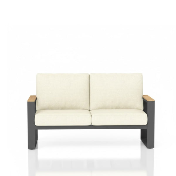 English Elm 52" Powder-coated Aluminum Outdoor Loveseat with Ergonomic Recline and Foam Cushions Beige+Black B082P455137