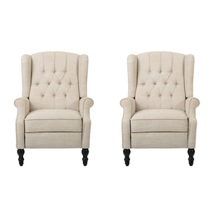 English Elm Charcoal Wingback Pushback Recliner with Button Tufted Diamond Fabric Upholstery Beige N763P410529A