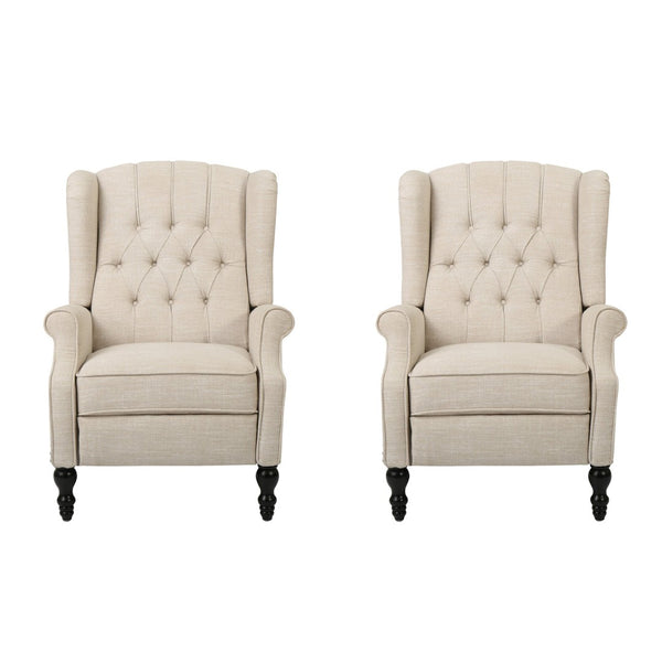 English Elm Charcoal Wingback Pushback Recliner with Button Tufted Diamond Fabric Upholstery Beige N763P410529A