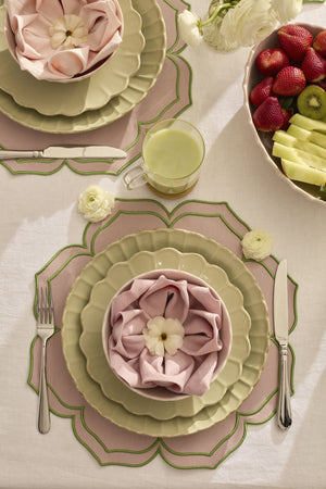 Lenox French Country Stoneware Dinnerware Set Scalloped Rim Matcha Glaze Service for 4 899745