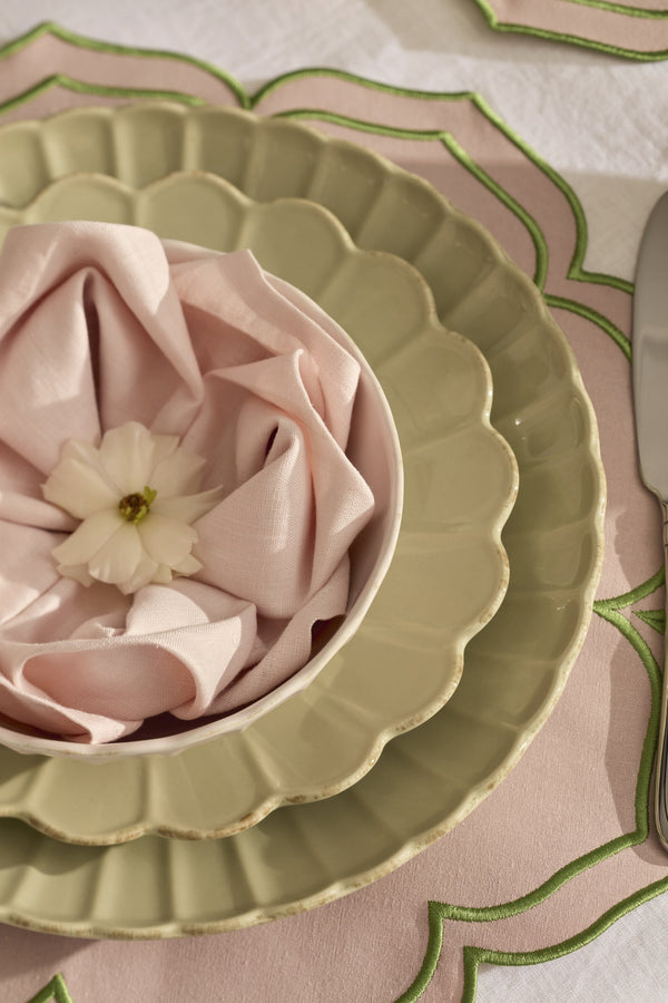 Lenox French Country Stoneware Dinnerware Set Scalloped Rim Matcha Glaze Service for 4 899745