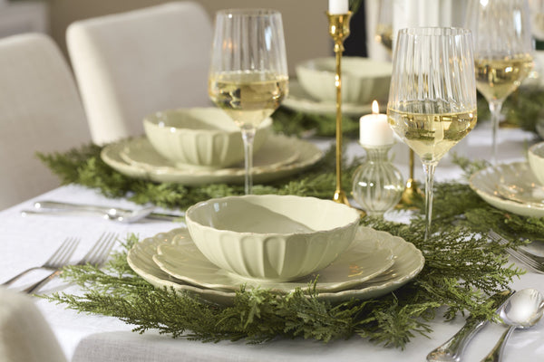 Lenox French Country Stoneware Dinnerware Set Scalloped Rim Matcha Glaze Service for 4 899745