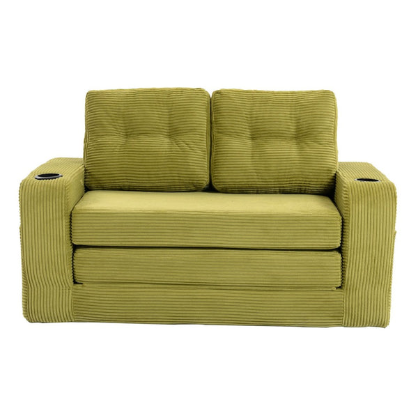 English Elm Convertible Floor Sofa Bed with Memory Foam and Ribbed Corduroy for Small Spaces Olive W395P438030