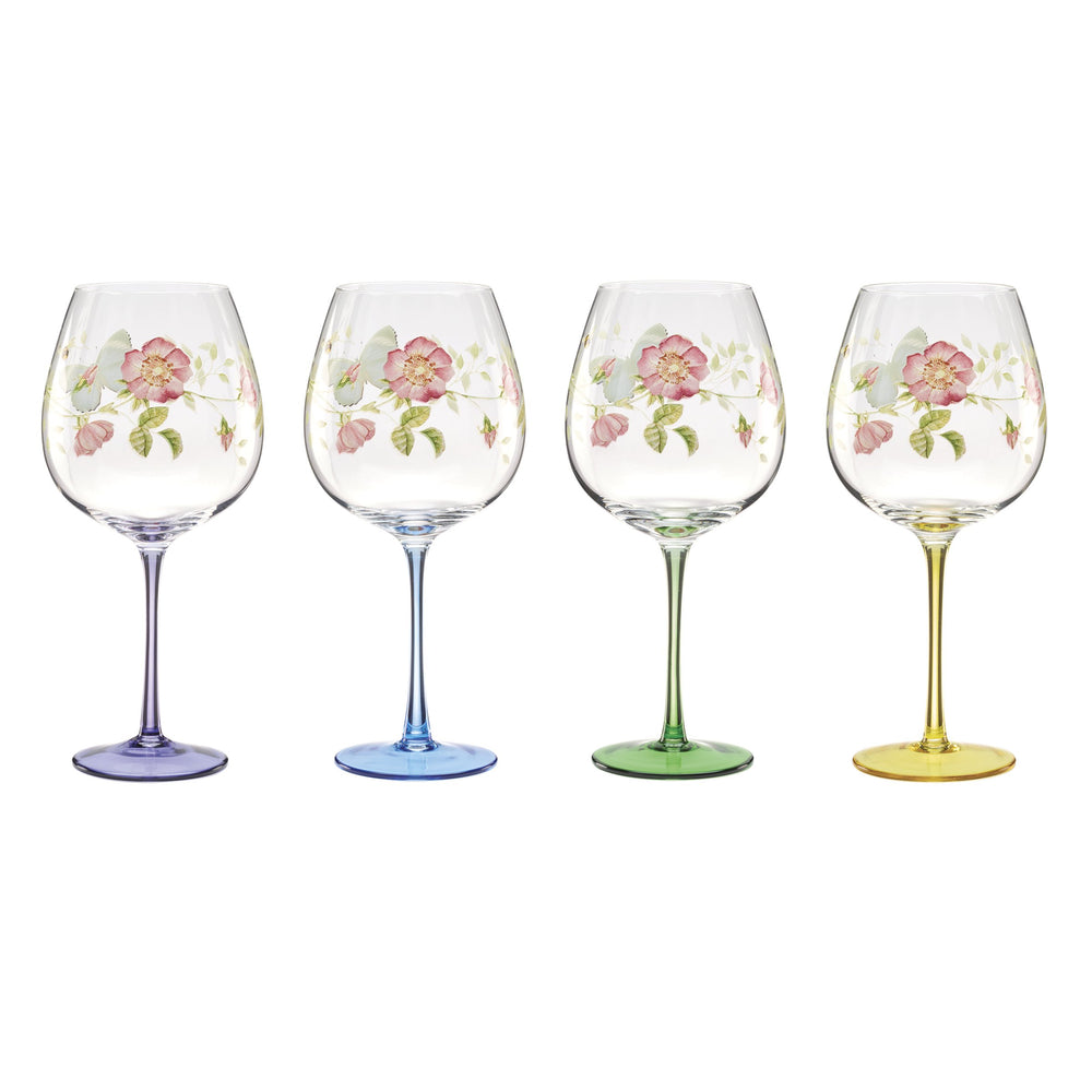 Lenox Butterfly Meadow Hand-painted Wine Glasses Set of 4 Botanical Garden Entertaining 899817