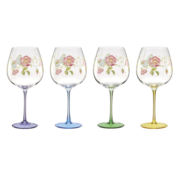 Lenox Butterfly Meadow Hand-painted Wine Glasses Set of 4 Botanical Garden Entertaining 899817