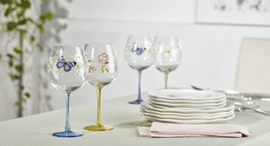 Lenox Butterfly Meadow Hand-painted Wine Glasses Set of 4 Botanical Garden Entertaining 899817