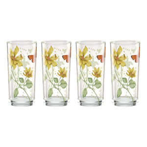 Lenox Butterfly Meadow Floral Highball Glass Set Copper Garden Decal Drinkware for Four 899818