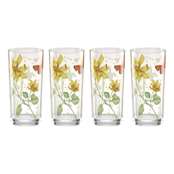 Lenox Butterfly Meadow Floral Highball Glass Set Copper Garden Decal Drinkware for Four 899818