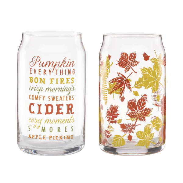 Lenox Harvest Hand-painted Fall Foliage Can Cooler Glass Set for Seasonal Entertaining 899824