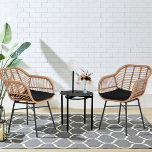 English Elm 3 Pieces Of Luxury Outdoor Wicker Furniture Set - Chic Bistro Table & Chairs For Small Spaces! W2337P180765