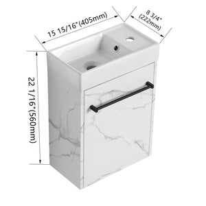 English Elm 16'' Floating Wall-Mounted Bathroom Vanity with Ceramic Basin, Soft-Close Door, Water-Resist Finish White W999P236337