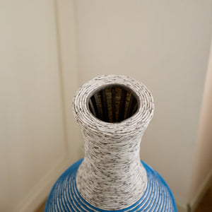 English Elm 39-Inch Tall Designer Floor Vase in Lake Blue PVC with Brushed Gold Accents for Dramatic Room Styling W2796P300933