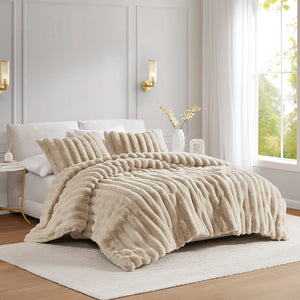 Madison Park Jasmine Glam/Luxury 3 Piece Faux Fur Comforter Set MP10-8440 Taupe