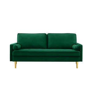English Elm 65-inch minimalist velvet loveseat with gold metal legs, thick cushions, solid pine frame, 800lb capacity Green W2795P247595