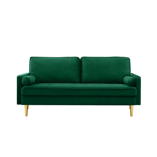 English Elm 65-inch minimalist velvet loveseat with gold metal legs, thick cushions, solid pine frame, 800lb capacity Green W2795P247595