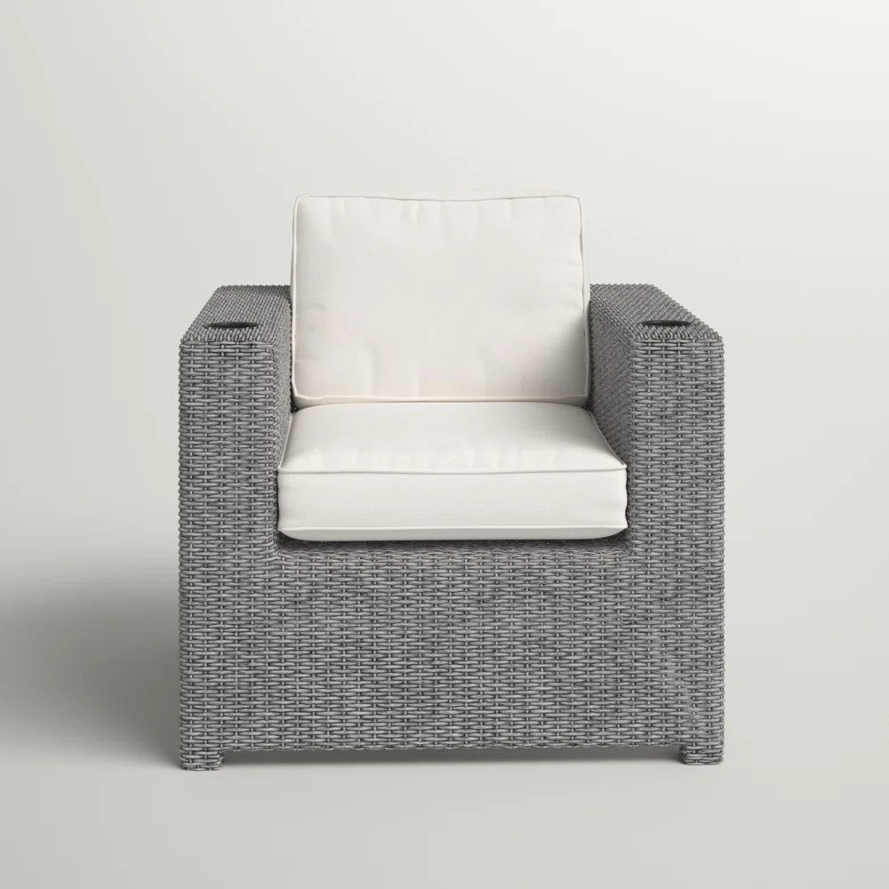English Elm Fully Assembled Patio Chair with Cushions - Ergonomic Wicker Lounge, Plush Water-Repellent Fabric, Reclining Comfort Grey B120P205635