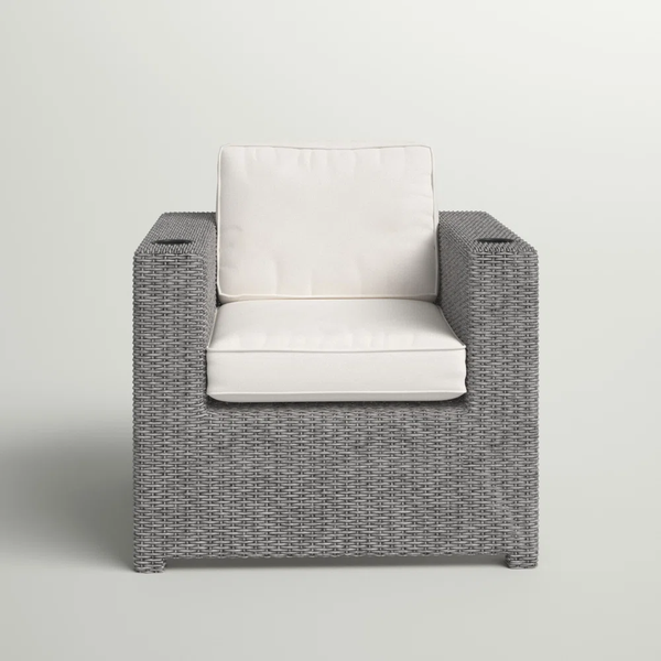 English Elm Fully Assembled Patio Chair with Cushions - Ergonomic Wicker Lounge, Plush Water-Repellent Fabric, Reclining Comfort Grey B120P205635