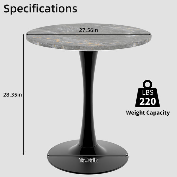 English Elm Marble-Top Round Side Table With Tapered Pedestal Base – Modern Scandinavian Minimalist Accent Piece W1935P353512